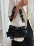 Bow & Ruched Decor Baguette Bag