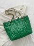 Quilted Detail Chain Shoulder Tote Bag