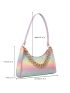 Mini Color Block Chain Decor Baguette Bag
