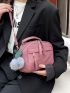 Mini Chevron Quilted Studded Decor Top Handle Dome Bag With Bag Charm