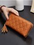 Argyle Quilted Tassel Decor Zipper Around Long Wallet