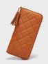 Argyle Quilted Tassel Decor Zipper Around Long Wallet