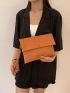 Snap Button Flap Square Bag With Wristlet