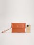 Snap Button Flap Square Bag With Wristlet