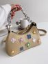Applique & Button Decor Chain Baguette Bag