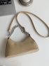 Applique & Button Decor Chain Baguette Bag