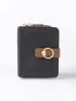Buckle Decor Zipper Around Small Wallet