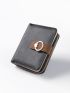 Buckle Decor Zipper Around Small Wallet