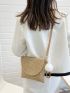 Pom Pom Decor Flap Straw Bag