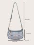 Mini Allover Graphic Metal Letter & Chain Decor Baguette Bag
