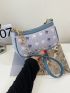 Mini Allover Graphic Metal Letter & Chain Decor Baguette Bag