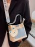 Mini Colorblock Letter Graphic Top Handle Bucket Bag With Bag Charm