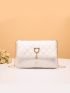 Quilted Faux Pearl Decor Flap Chain Square Bag