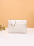 Quilted Faux Pearl Decor Flap Chain Square Bag