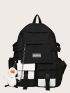Letter Patch & Release Buckle Decor Functional Backpack With Bag Charm