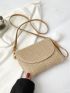 Pom Pom Decor Flap Straw Bag