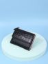 Letter Graphic Crocodile Embossed Color Block Small Wallet