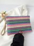 Color Block Zipper Straw Bag