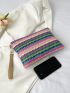 Color Block Zipper Straw Bag