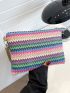 Color Block Zipper Straw Bag