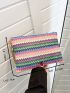 Color Block Zipper Straw Bag