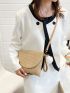 Pom Pom Decor Flap Straw Bag