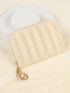 Faux Pearl & Letter Decor Zipper Around Straw Bag