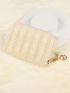 Faux Pearl & Letter Decor Zipper Around Straw Bag