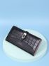Crocodile Embossed Letter Graphic Long Wallet