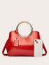 Double Handle Artificial Patent Leather Top Handle Bag