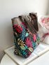 Tropical Leaf Print Shoulder Tote Bag