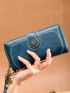 Metal Flower Decor Long Wallet With Wristlet