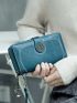 Metal Flower Decor Long Wallet With Wristlet