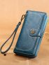Metal Flower Decor Long Wallet With Wristlet