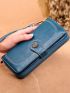 Metal Flower Decor Long Wallet With Wristlet