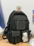 Cartoon Bear & Badge Decor Release Buckle Detail Functional Backpack