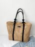 Patched Detail Hollow Out Design Straw Bag