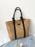 Patched Detail Hollow Out Design Straw Bag