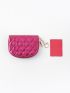 Quilted Rhinestone Decor Zipper Around Card Holder
