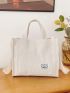 Letter Patch Corduroy Tote Bag, Casual Shoulder Bag Retro Style Crossbody Bag With Double Handle