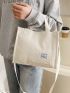 Letter Patch Corduroy Tote Bag, Casual Shoulder Bag Retro Style Crossbody Bag With Double Handle