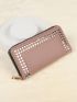Studded Decor Zip Around Long Wallet