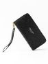 Flower Embossed Long Wallet With Wristlet