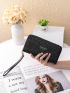 Flower Embossed Long Wallet With Wristlet