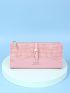 Crocodile Embossed Letter Graphic Long Wallet
