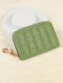 Faux Pearl Decor Zip Around Straw Bag