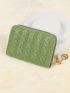 Faux Pearl Decor Zip Around Straw Bag