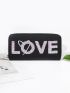 Letter Graphic Textured Long Wallet