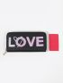 Letter Graphic Textured Long Wallet