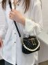 Mini Faux Pearl & Rhinestone Decor Quilted Bucket Bag
